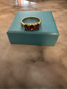 Gold-Tone Women’s Three-Stone Orange  Garnet Ring